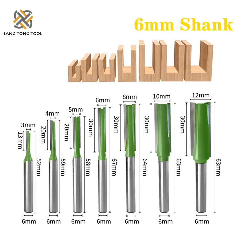 7Pcs 6mm/6.35mm Shank Single Double Flute Straight Bit Milling Cutter for Wood Tungsten Carbide Router Woodwork Tool LT013 - купить по