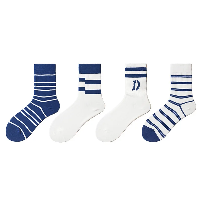

Women and Men Striped Cotton Socks Street Fashion Solid Color Couple Socks Middle Tube Sport Sox For All Seasons