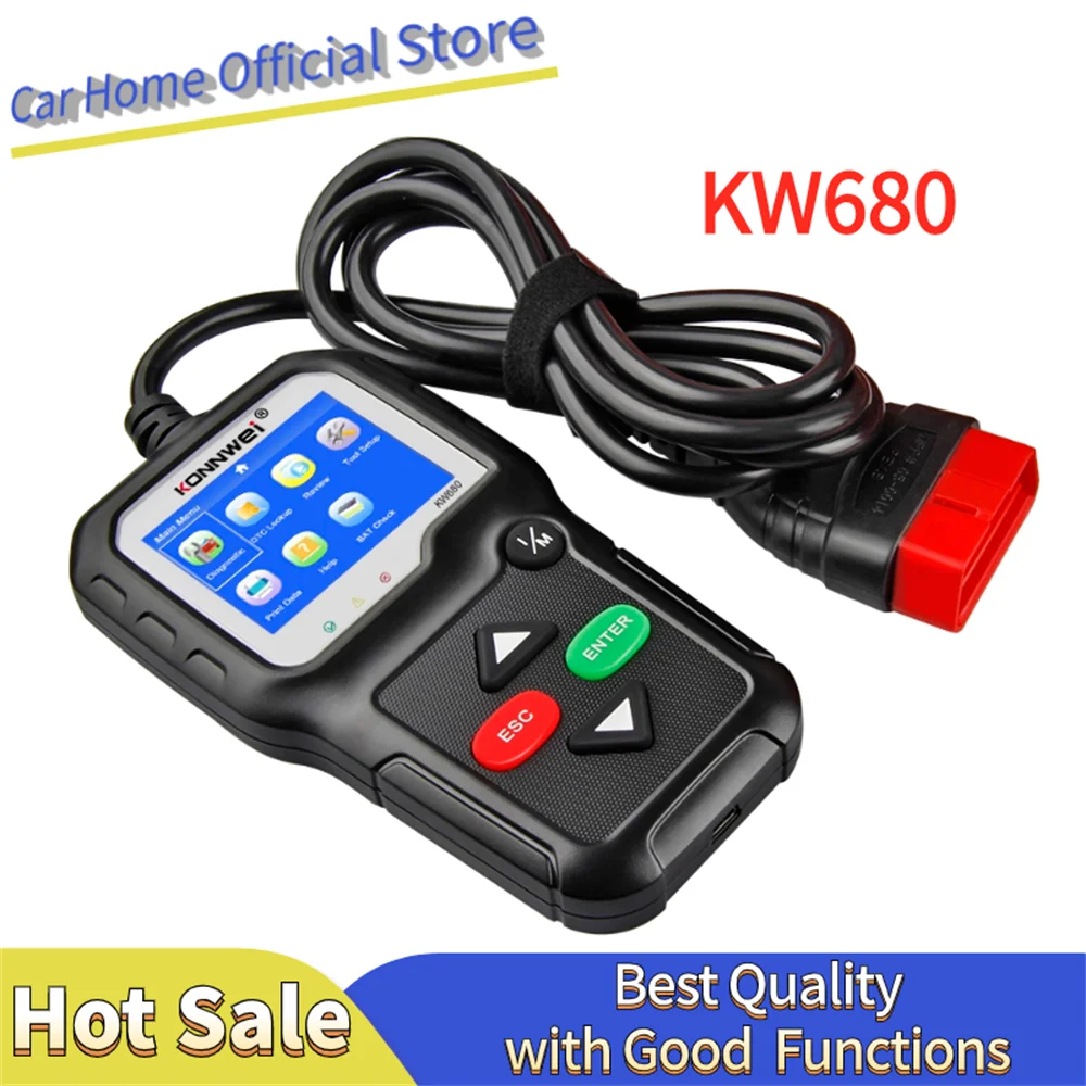 Диагностический инструмент KW680 OBD2, Автомобильный сканер с полной функцией OBDII, считыватель кодов неисправностей с поддержкой нескольких языков