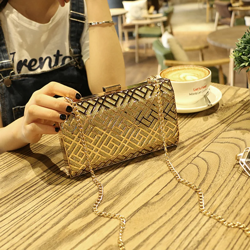 

Gold Acrylic Box ladies Geometric Evening Bag Clutch bags Elegent Chain Women Handbag Shoulder Bag For Wedding/Dating/Party