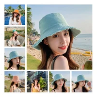 summer foldable bucket hats women tassel vintage sun shading beach womens hat solid outing basin hat sun prevent hats