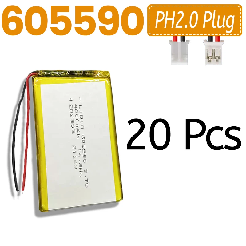 Фото Литий-полимерный аккумулятор 3.7V 4000mAh 605590 с 2 проводами для планшетов, повербанков, колонок, DIY-проектов №2