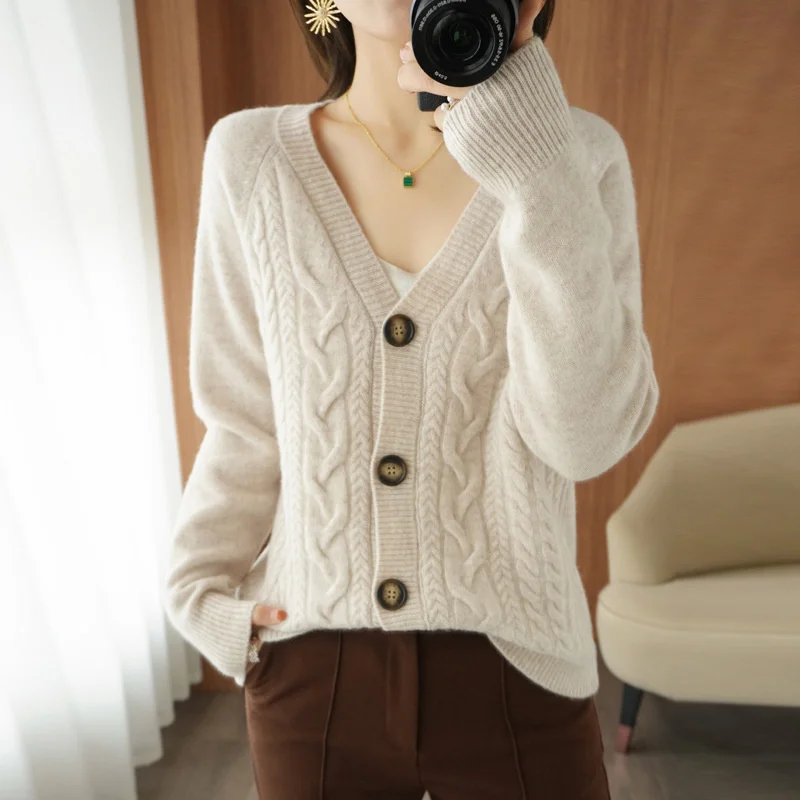 

#4019 осенне-зимний Кардиган, вязаное пальто, Женский приталенный свитер с V-образным вырезом, пальто, женская однобортная трикотажная одежда, кардиган