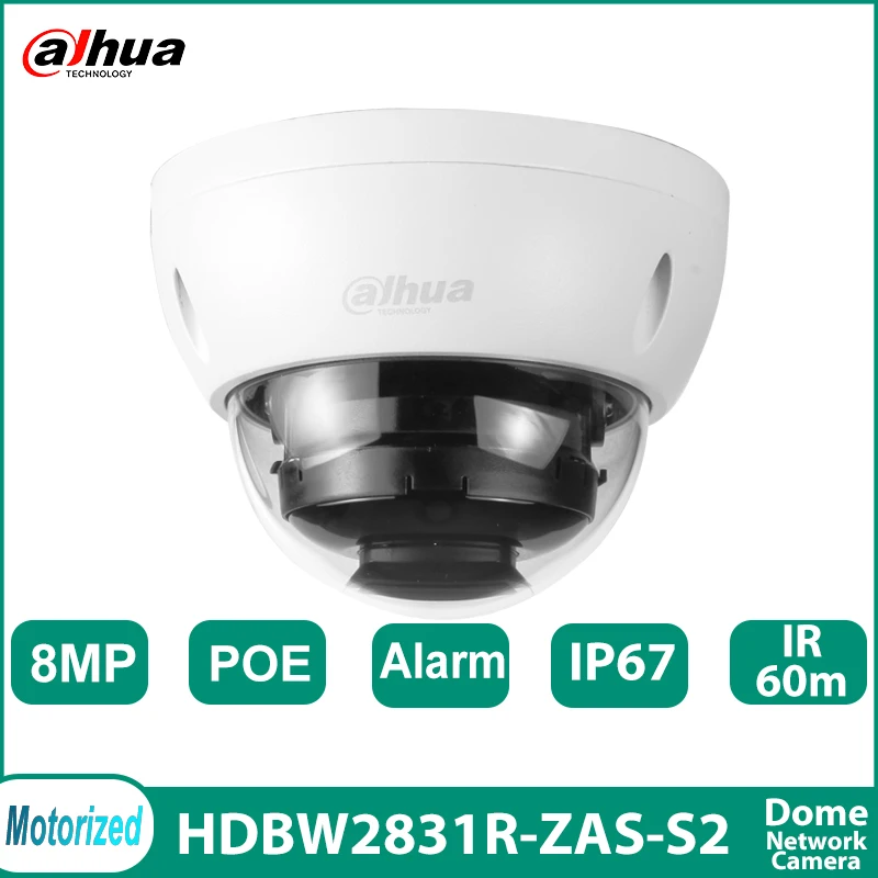 

Dahua IPC-HDBW2831R-ZAS-S2 8MP Lite POE Motorized vari-focal IR 60m H.265+ Alarm/Audio IP67 Dome IP Network Camera Smart Home