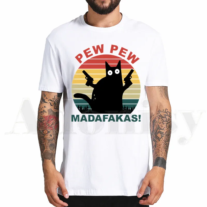 

Новинка, винтажная 3d-футболка Pew Madafakas с рисунком забавного кота для мужчин, футболка с рисунком в стиле хип-хоп для девушек, модные летние женские топы в стиле Харадзюку