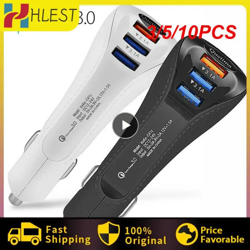 

USB Car Charger QC 3.0 Fast Charging 3 Ports Automotive Mobile Phone Charging Adapter Car Accessories for IPhone Samsung
