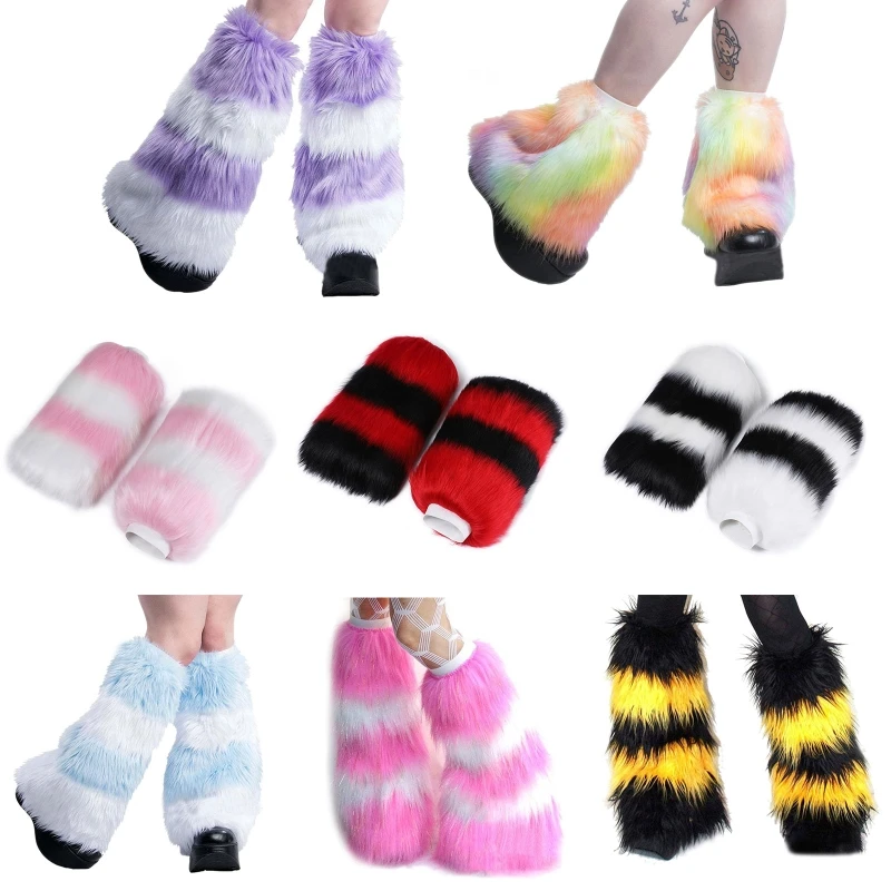 

Cute Lolita Faux Fur Cuffs Pile Pile Socks Women Winter Warm Thickened Leg Warmer Boots Cuff Furry Foot Cover Plush Tube 37JB