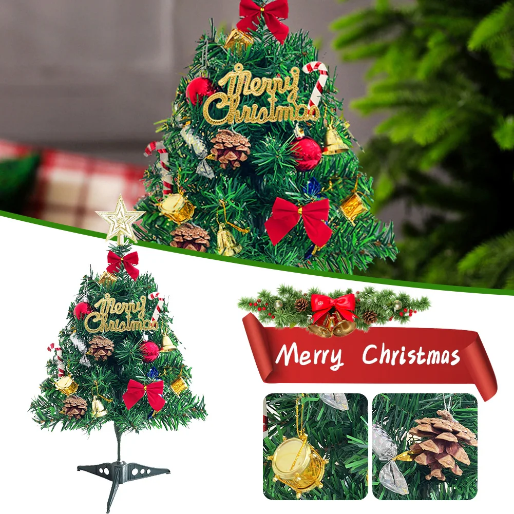 

50cm Small Table Christmas Tree With LED Light Home Decoration Artificial Pine Tree With Ornaments Xmas Decoration New Year Gift