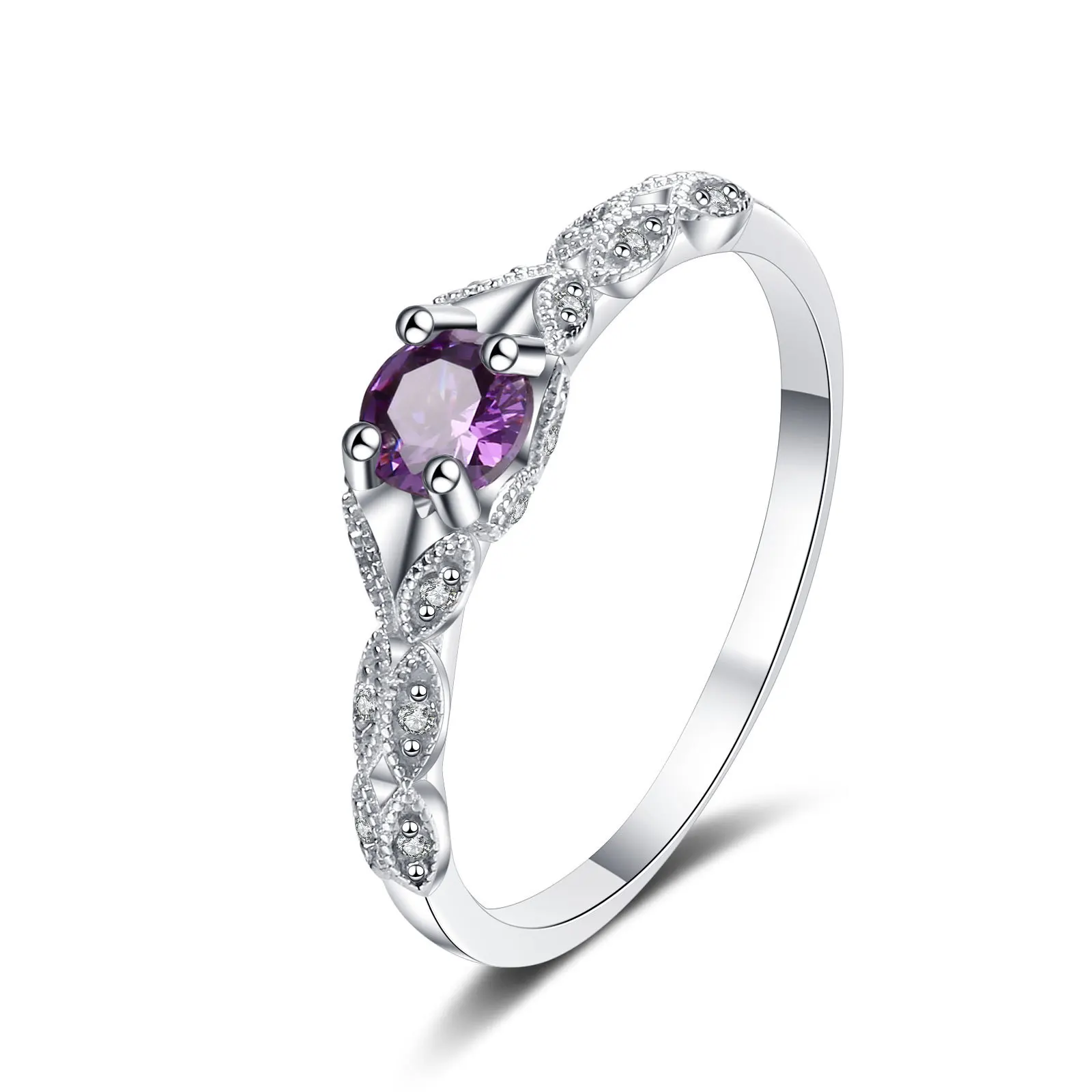 

S925 Sterling Silver Light Luxury Style Amethyst Zirconia Women's Ring Simple Gem Ring in Europe and America