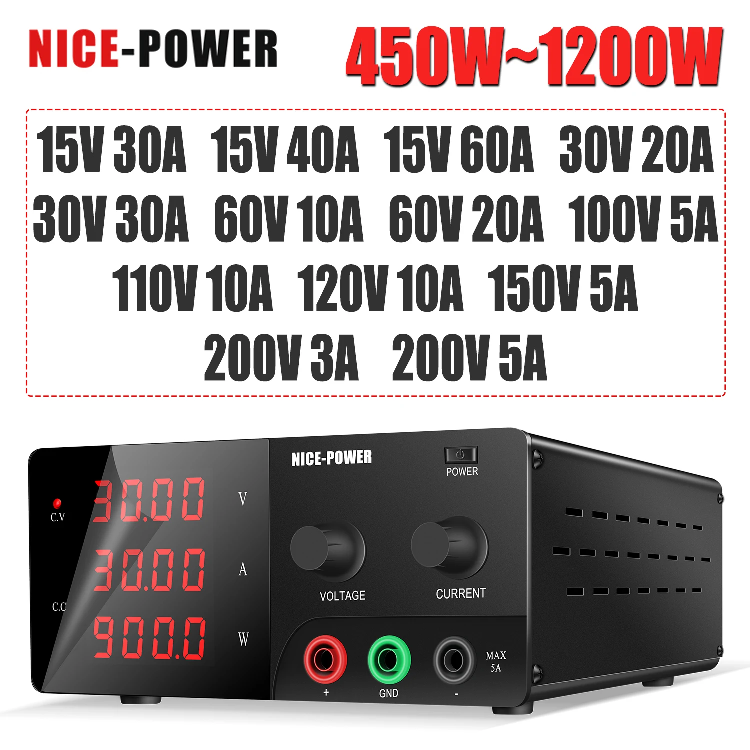 Лабораторный источник питания постоянного тока NICE-POWER 900 Вт, 1200 Вт, регулируемый, 30 В, 30 А, 60 В, 20 А, В, 10 А, 60 А, В, 5 А, регулятор напряжения под заказ