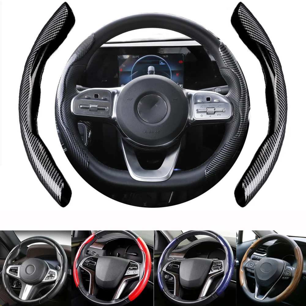 

Carbon Fiber Car Steering Wheel Cover 38cm 15inch Anti-Slip Booster Cover ABS Car Accessories Universal For BMW Benz Audi New
