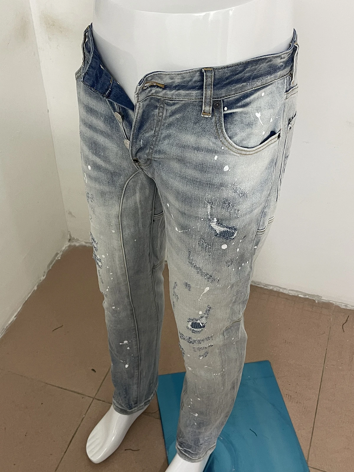 2023 spring and autumn new style d2 jeans men wash wear hole patch three-dimensional cut light gray jeans men