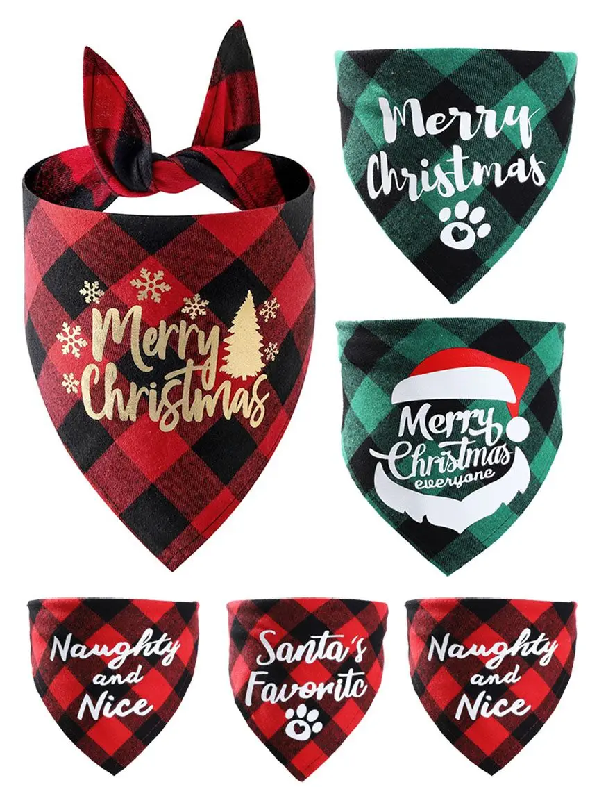 Plaid Dog Bandanas Christmas Pet Towel Cat Accessories Holiday Party For Puppy Pet Supplies Costume Large Dog Accessories