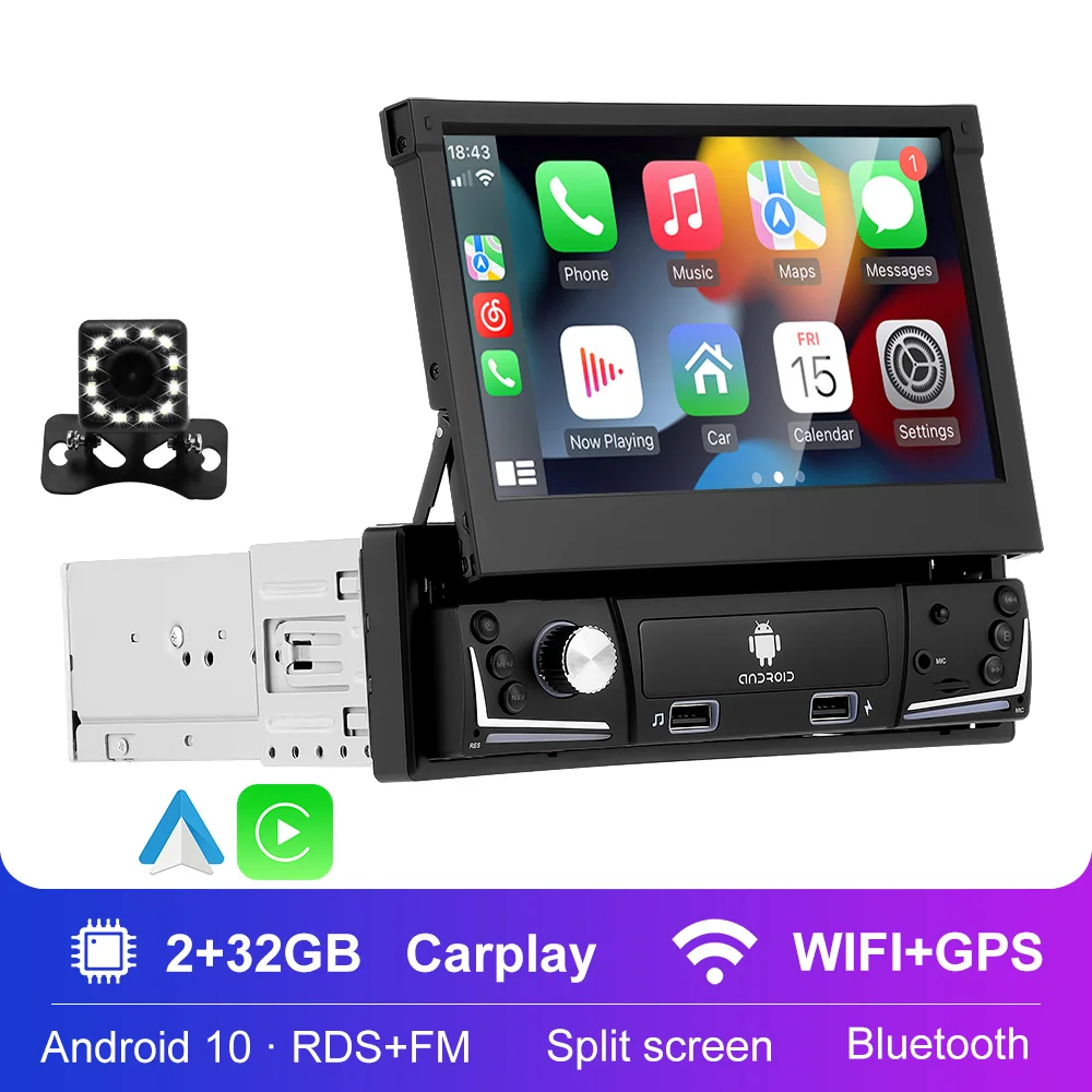 

Автомагнитола 1 Din, MP5 плеер, 7-дюймовый выдвижной экран, Android, CarPlay, GPS-навигация, Универсальный Автомобильный мультимедийный плеер с аудио, видео
