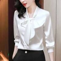 fashion woman blouses 2022 spring autumn bow white shirt female clothing long sleeves blouse professional work lace up shirts