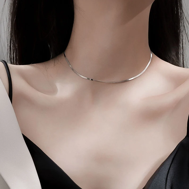 

Delicate Shining Silver Color Chain Necklace For Women Girl Simple Clavicle Chain Gold Color Necklace Party Jewelry