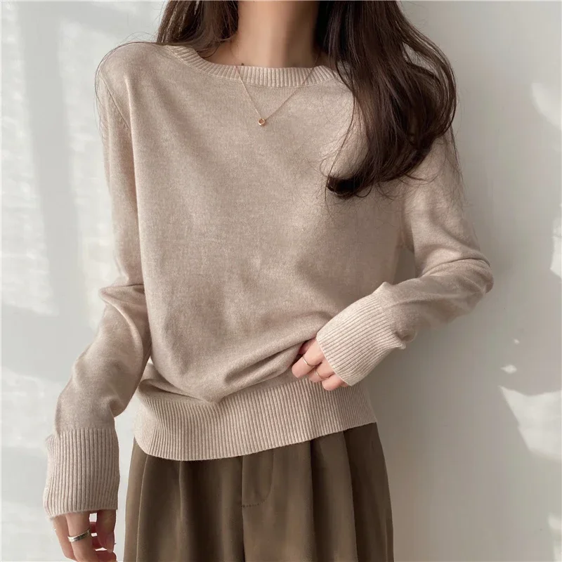 Новый вязаный свитер с круглым вырезом женские пуловеры длинными рукавами