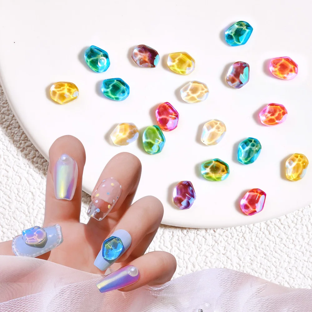 

50pcs Water Ripples Rhinestones Nail Decoration Multi-Colors Glass Nail Gems 8x10mm Ice Cube Special-shaped Manicure Accessories