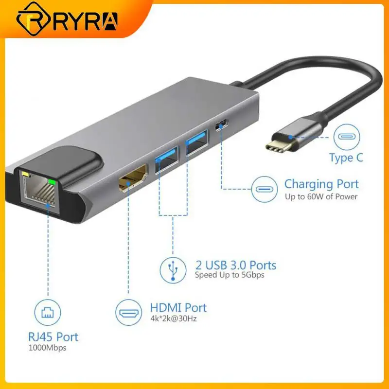 

Док-станция RYRA USB Type-C, адаптер 3,0, 5 в 1, HDMI