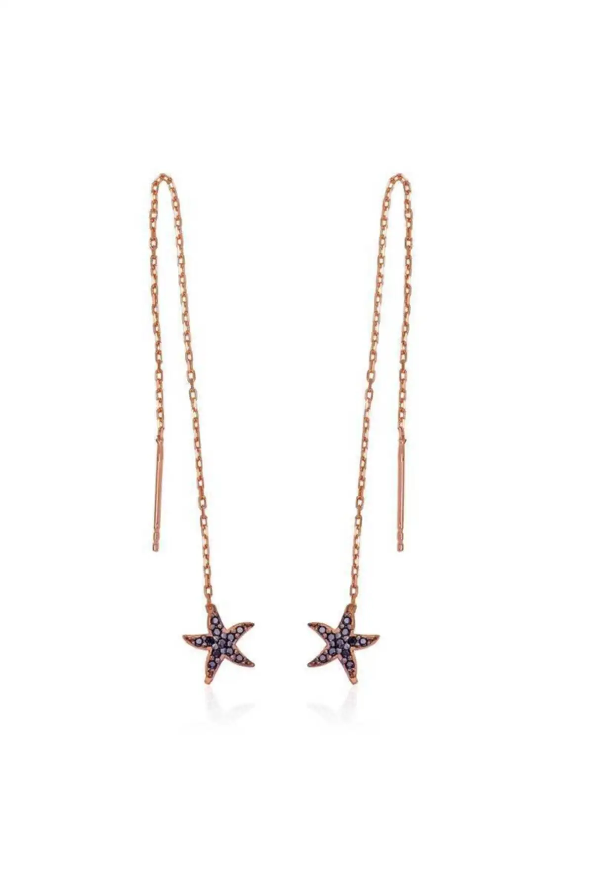 

Женские серебряные серьги-цепочки с черным камнем и морской звездой