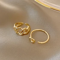 vintage gold color simple chain open rings for women girls gothic jewelry punk couple ring set
