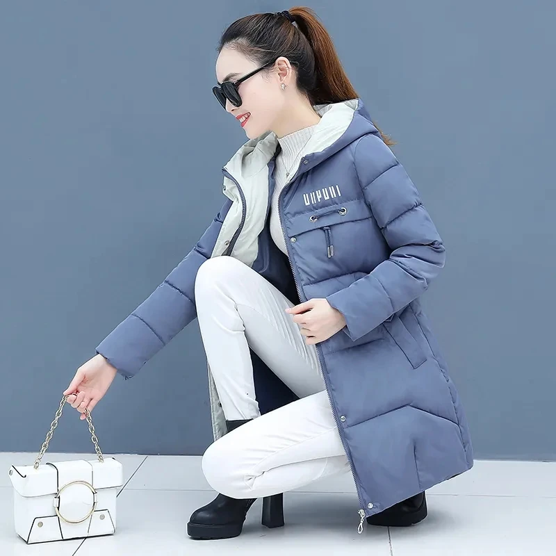 2022 Winter New Down Cotton Coat Womens Fashion Slim All-match Casual Padded Jacket Women Large Size Thick Hooded Warm Parkas