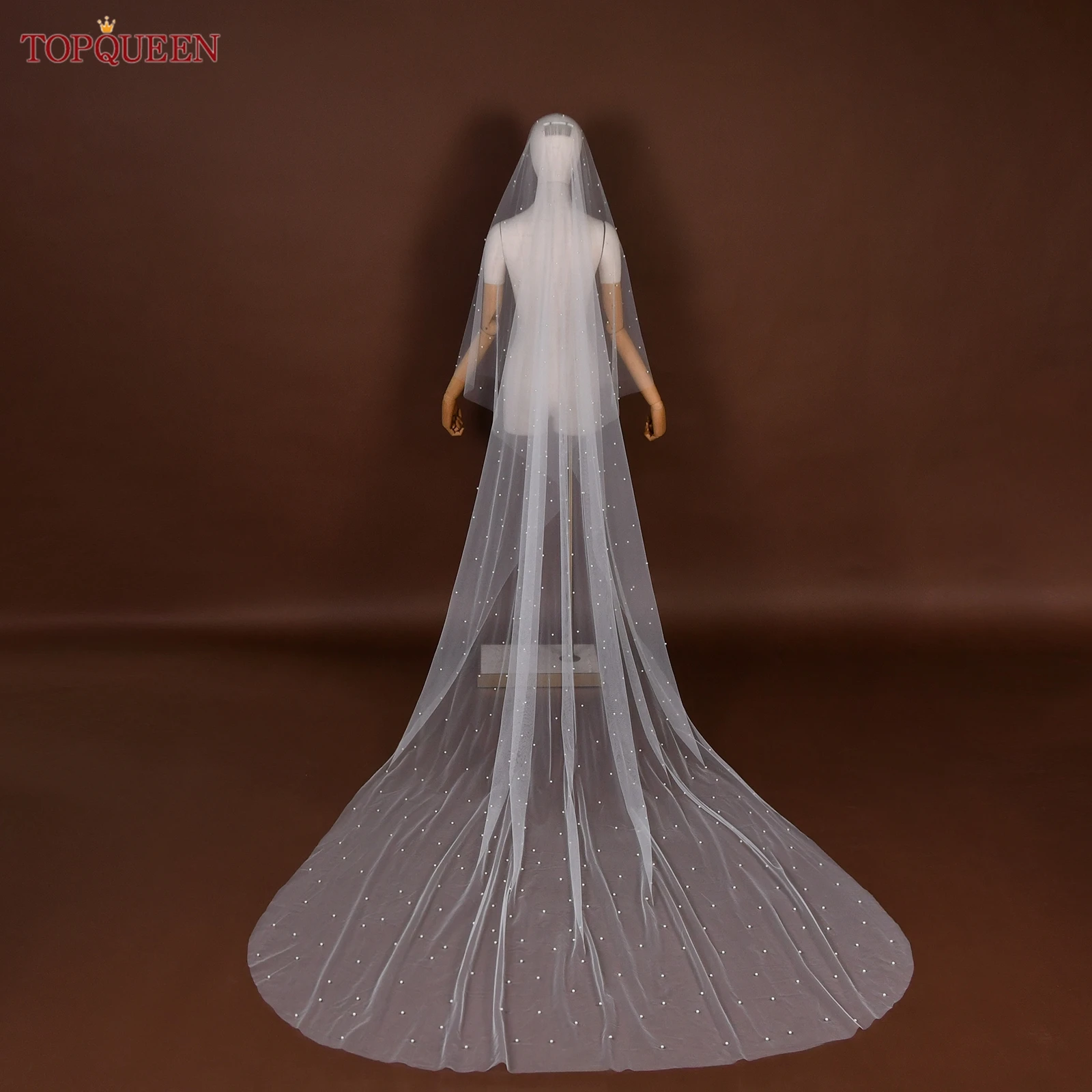 TOPQUEEN V114 Жемчужная свадебная фата, двухслойные румяна Velo De Novias, свадебные аксессуары для собора, настраиваемые (art.: 3920d23c211cd) - 3920d23c211cd