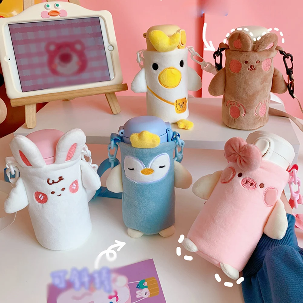 

Cute Rabbit Plush Doll Thermos Bottle With Cover Kids Cup Thermal Stainless Steel Straw Insulated Tumbler Vacuum Flasks