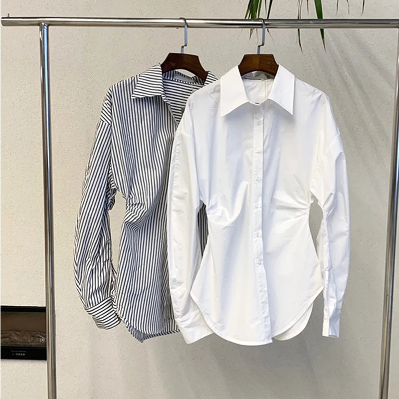Summer New Pleated Turn-down Collar Elegant Office Lady Outwear Coats Tops