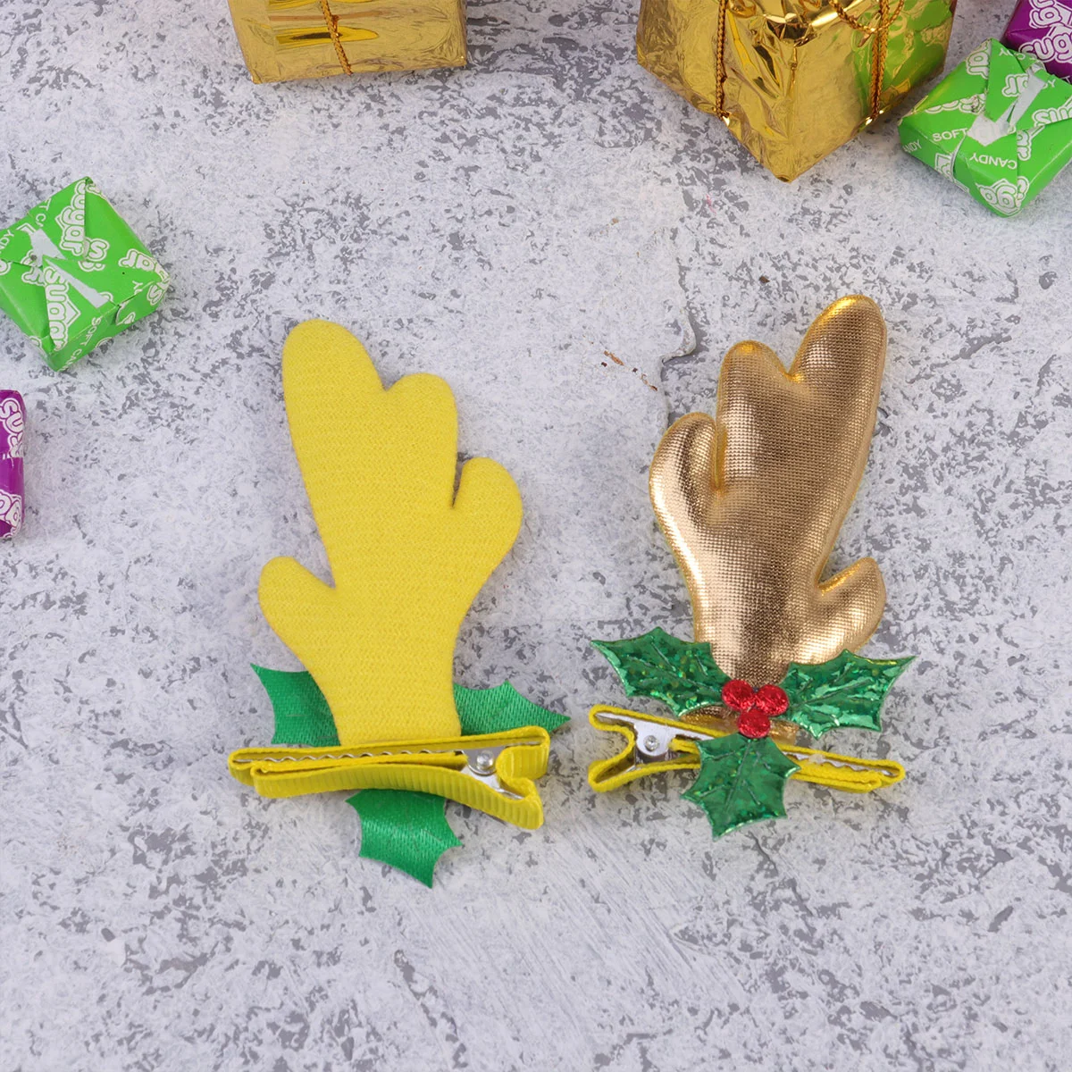 

5 Pair of Christmas Antlers Hair Clips, Deer Ears Horn with Leaves Festival Barrette Headwear Decoration for Golden