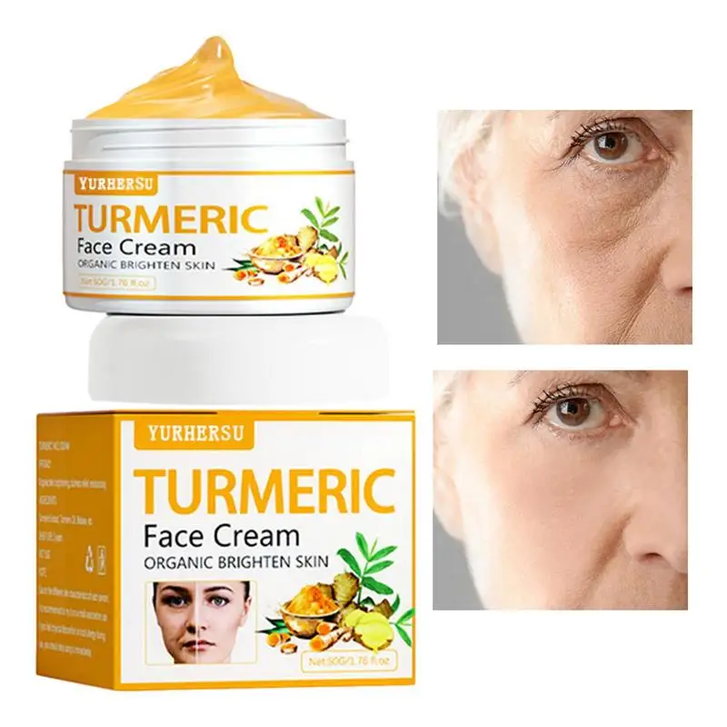 

Turmeric Face Cream 50g Organic Dark Spots Remover Glow Boosting Moisturizer Skin Repairing Cream Fights Acnes Evens Tone Fades