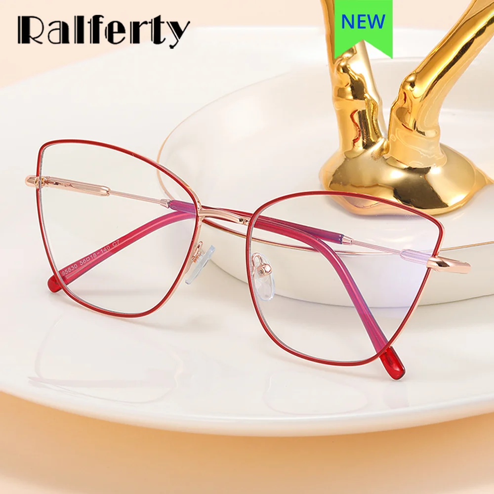 

Ralferty 2024 New Cat Eye Eyeglasses Frame Women Anti Blue Light Glasses Elegant Ladies Metal Rim Spectacle Optic Myopia Frame