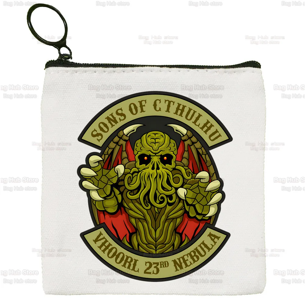 Cthulu And Lovecraft Ew People Canvas Coin Purse Coin Purse Collection Canvas Bag Small Wallet Zipper Key Bag Hand Gift