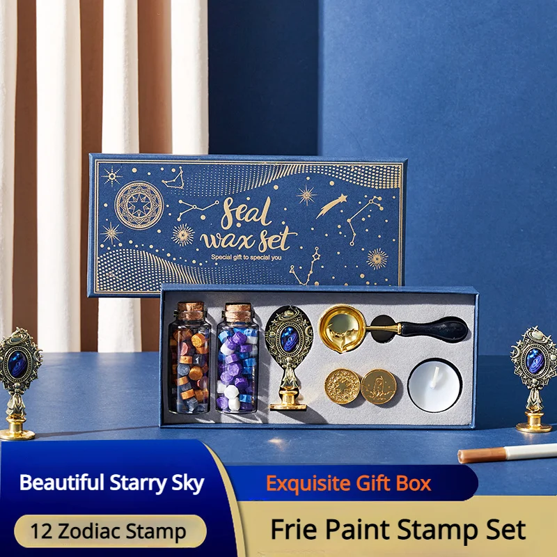 

Fire Lacquer Stamp Gift Box Creative Constellation Lacquer Wax Envelope Sealed Wax Card Making Stamps Fire Paint Wax Grain Set