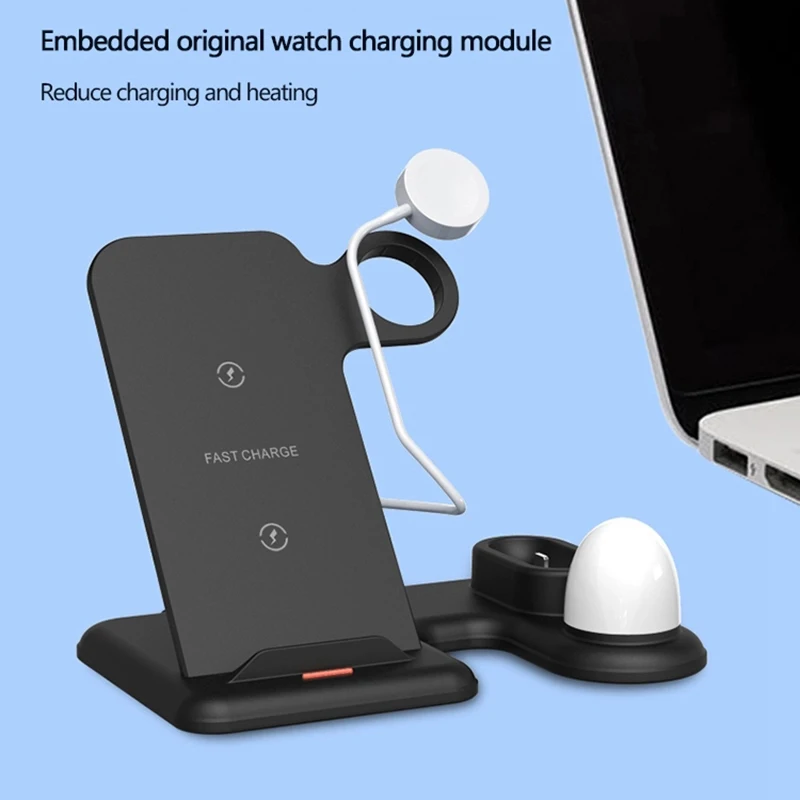 

4 In 1 Qi Wireless Charging Pad 10W Fast Charger Night Light For Watch For Earphone Dock Stand Wireless Chargers Qi Certified