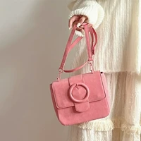 matte pink scrub pu leather shoulder bag for women solid color ladies messenger small square bag female flap lock purse handbags