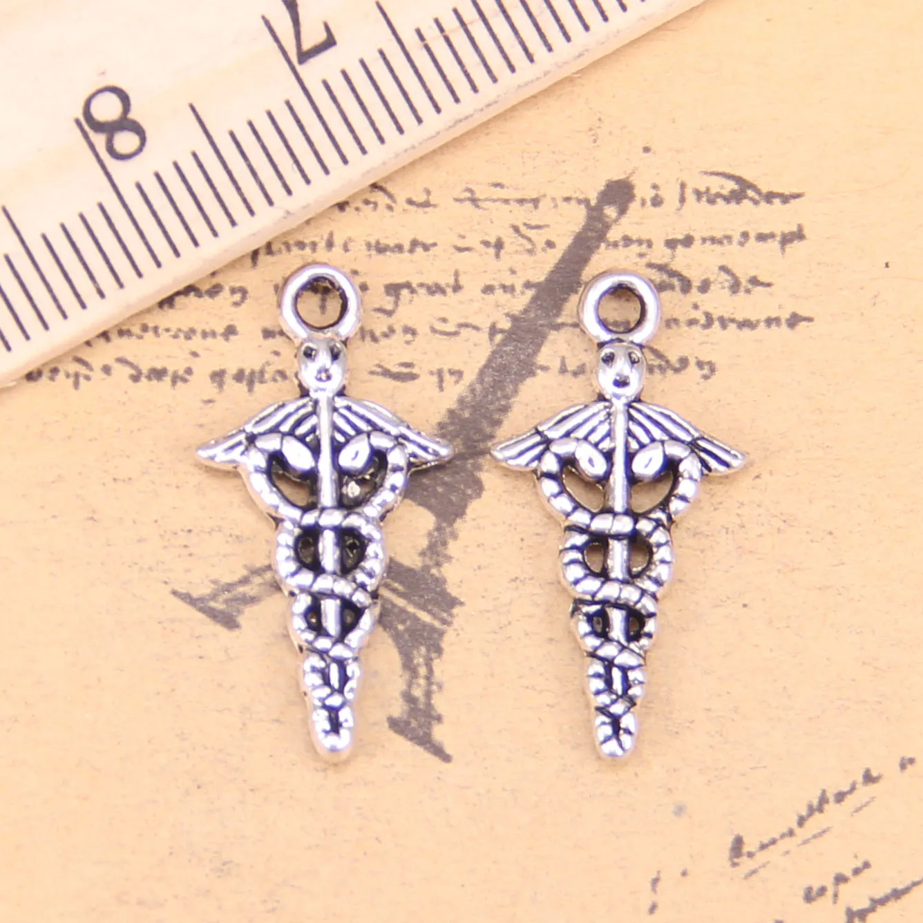 

125pcs Charms Caduceus Medical Symbol Md 23x11mm Antique Silver Plated Pendants Making DIY Handmade Tibetan Silver Jewelry