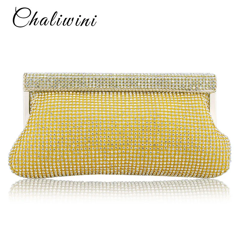 

Gold Soft Rhinestones Clutch Bag Wedding Bridal Beaded Women Evening Bag Chain Shoulder Handbags Clutch Evening Bag