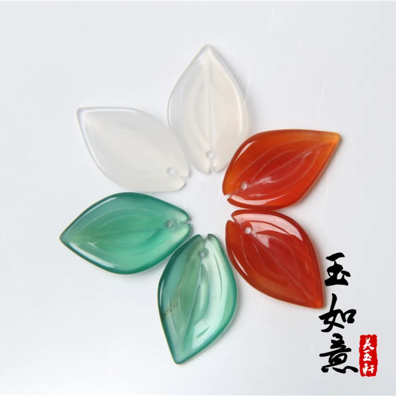 

Natural agate handcarved leaves DIY 100% real jade bracelets necklace jade accessories septa scattered beads