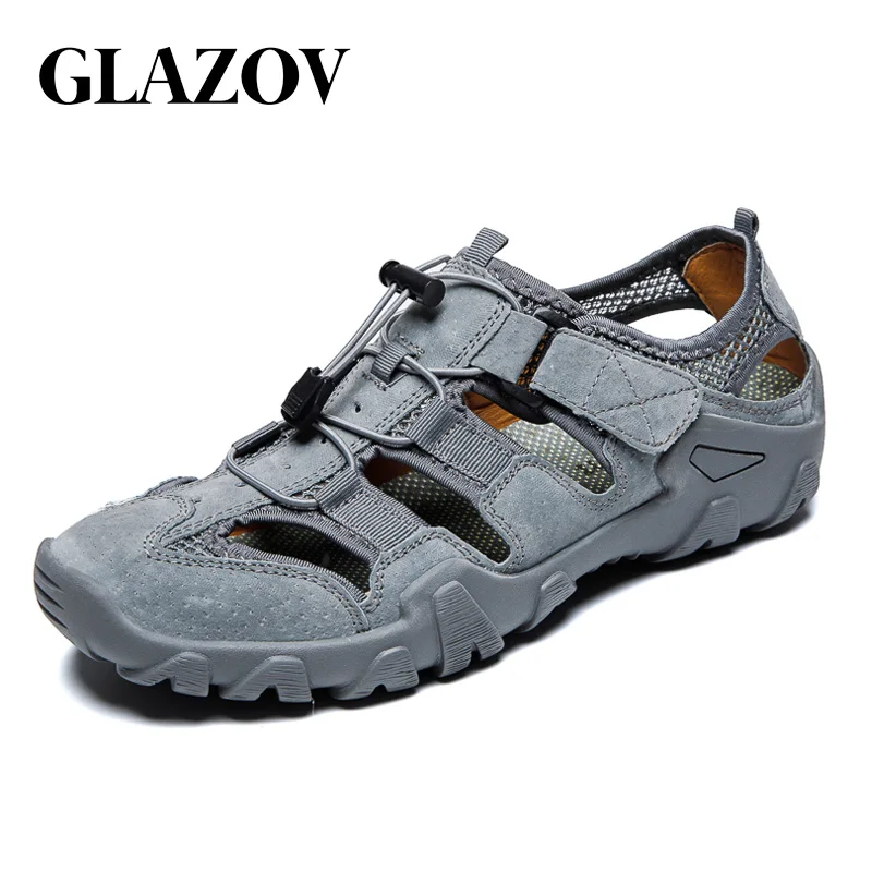 

GLAZOV New Summer Men's Shoes Outdoor Casual Shoes Sandals Genuine Leather Non-slip Sneakers Men Beach Sandals Big Size 38-46