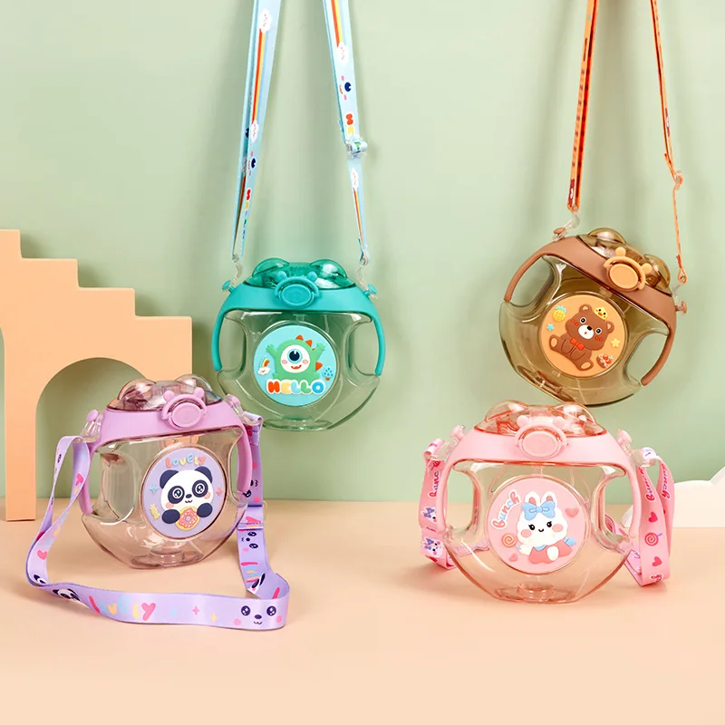 

Милая бутылка для воды с ремешком для девочек кавайная кружка с соломинкой Для детей прозрачная пластиковая Спортивная посуда для напитков