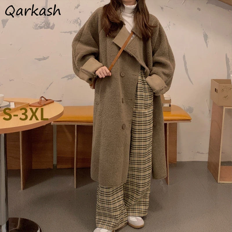 

Wool Blends Women Loose Long Style Ulzzang Fashion Double Breasted Outwear Casual Tender Temperament Female Retro Cozy All-match