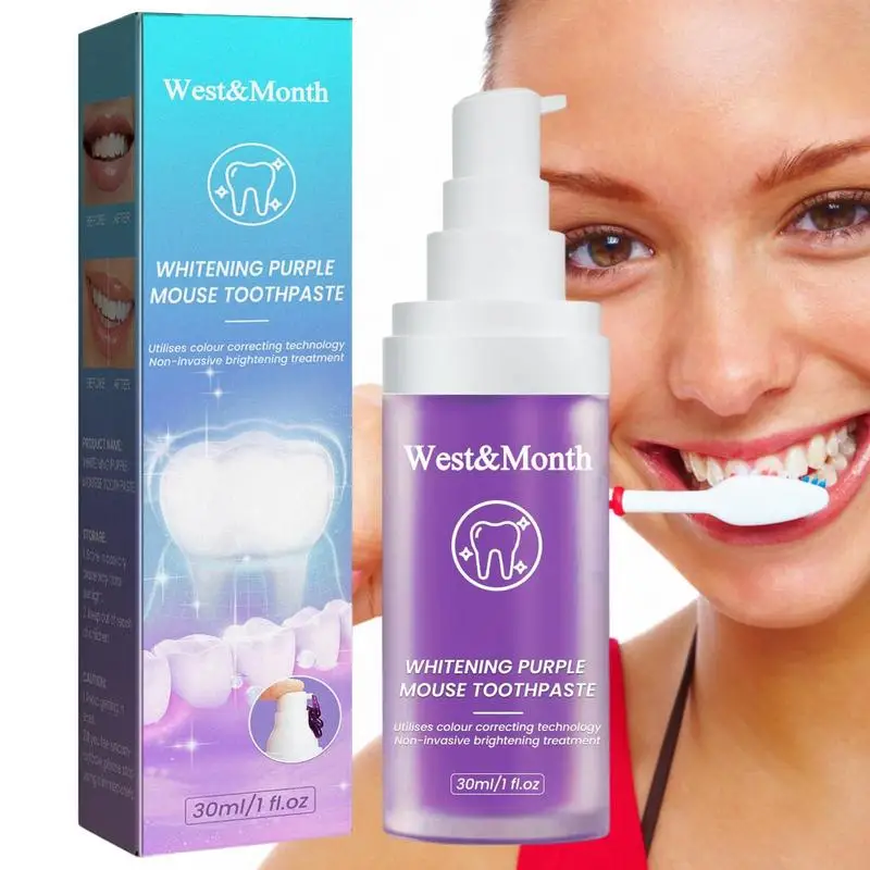 

30ml Teeth Whitening Toothpaste Purple Mousse Toothpaste Intensive Stain Quickly Removes Tough Stains & Yellowing Toothpaste