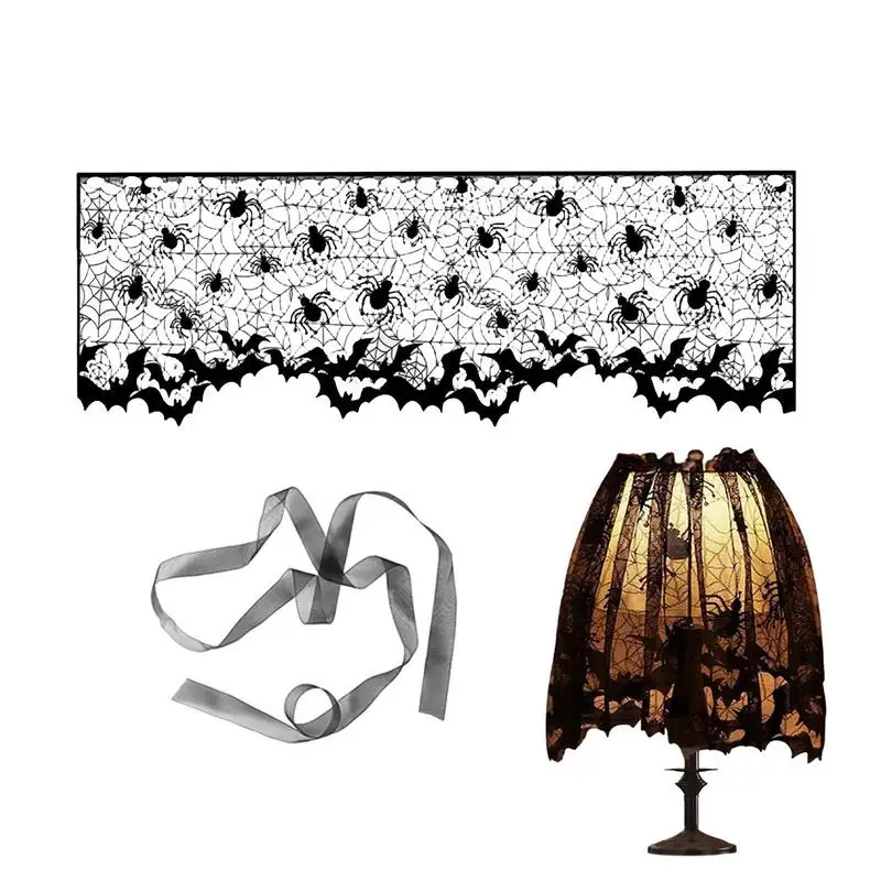 

Spider Lamp Shade Halloween Black Lace Lampshade Spider Bat Scary Halloween Decor Festival Supplies Vintage For Stores Homes