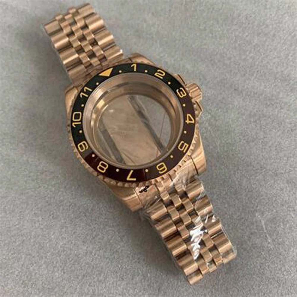 

PVD Rose Gold SUB Steel Case + Jubilee Strap 40mm Sapphire Glass Transparent Bottom SUB/ GMT Bezel For NH35/ NH36 Movement