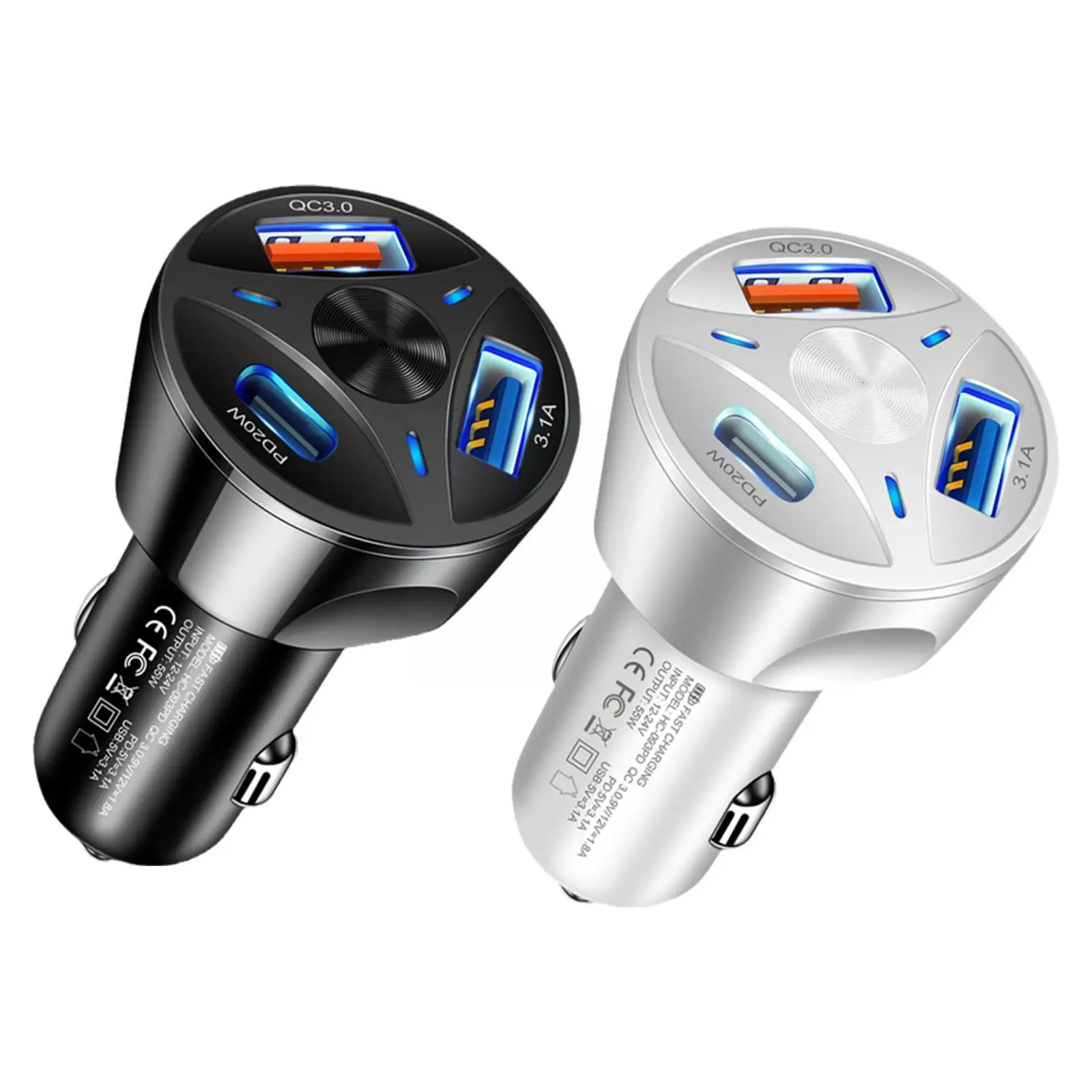 

Устройство зарядное автомобильное с двумя USB-портами, 55 Вт, QC 3,0 PD Type C