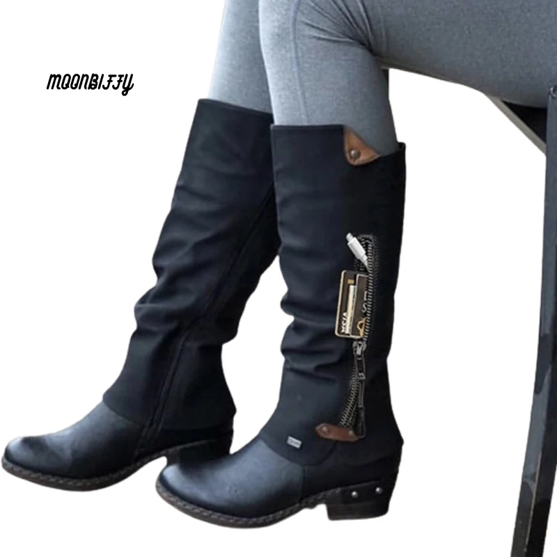 

Black Heel Riding Boots Winter Women Boots Zipper New Flower Print Booties for Women High Heels Retro Sexy Horse Botas Femininas