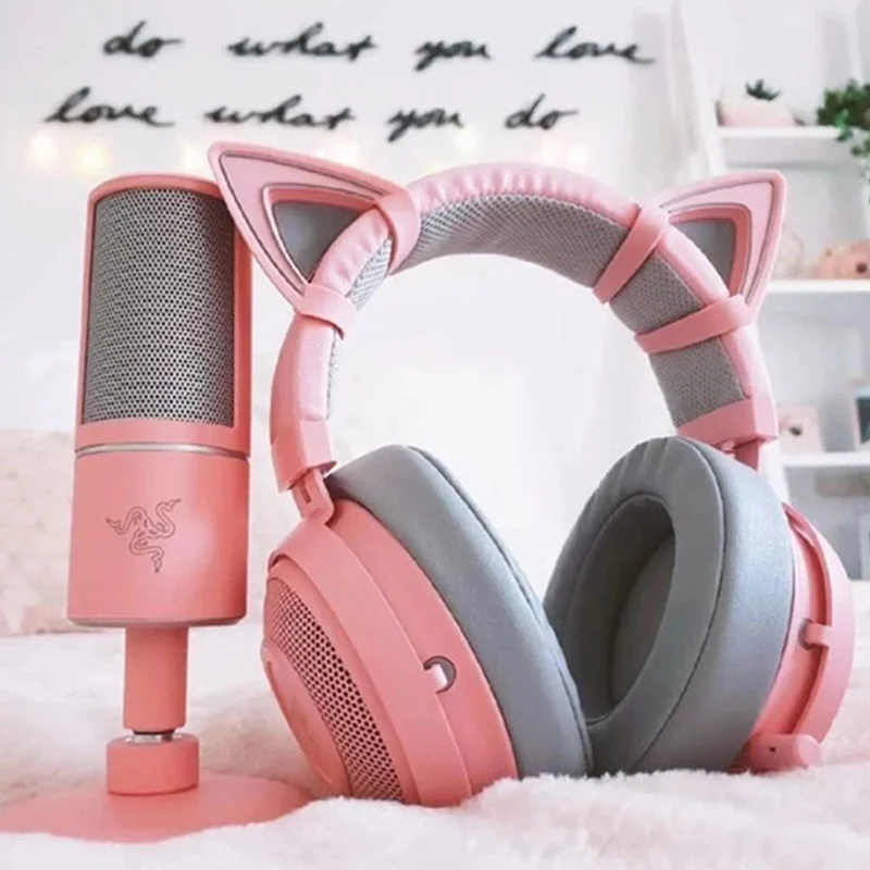 Новинка Kraken Pro V2 кристально-розовые Игровые наушники для девушек с кошачьими