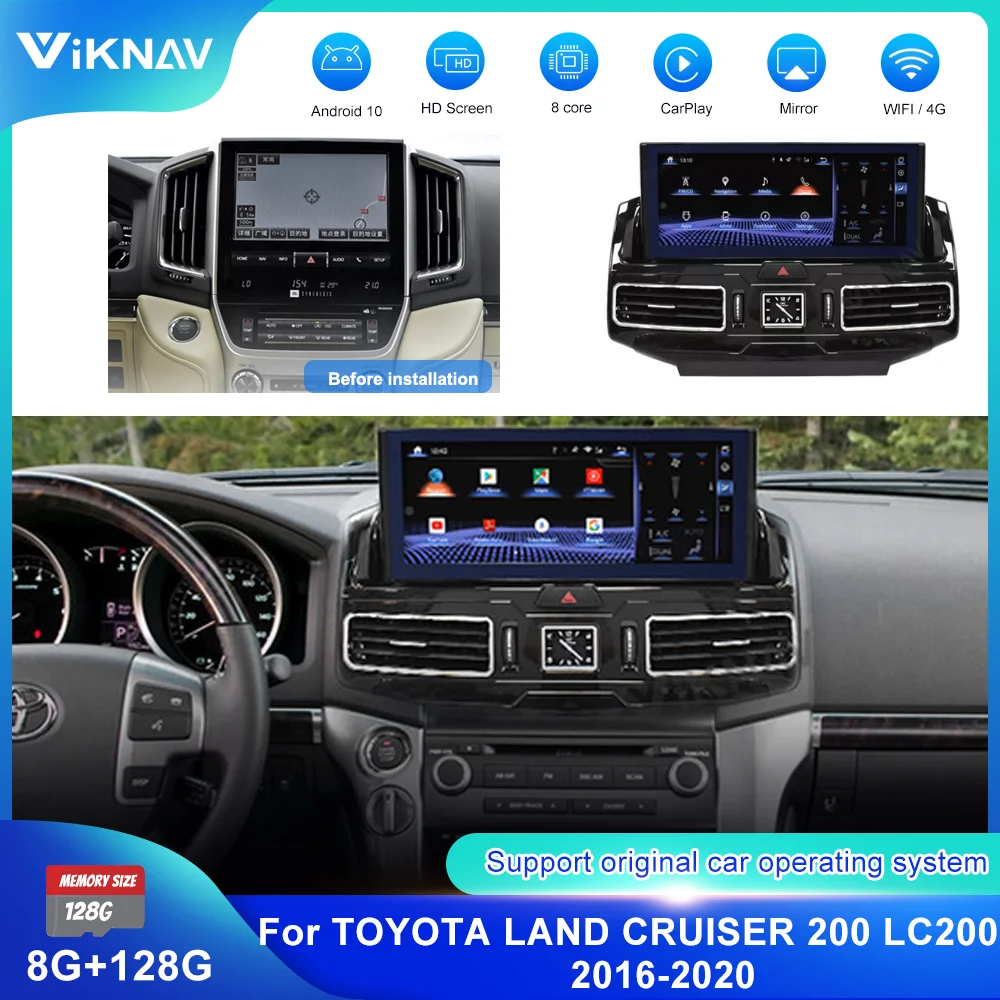 

Двойная система 12,3 дюйма 128G Android Автомобильная стерео для TOYOTA LAND CRUISER 200 LC200 2016-2020 PX8 1080P HD навигация GPS 4G WIFI