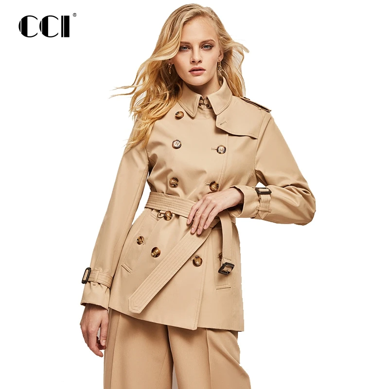 

CCI Autumn new British style Jackets Short Button Pockets Belt Cotton Trench Women's Winter Coat Promotion YJ042C Clearance